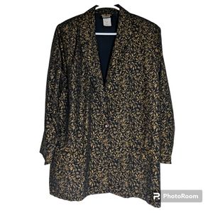 Vintage Trimmings Jacket Womens Sz S 8/10 Black Gold Shoulder Pads Single Button